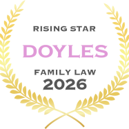 Golden laurel wreath with text: Rising Star Doyles Family Law 2026.